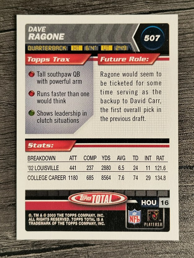 2003 Topps Total #507 Dave Ragone RC