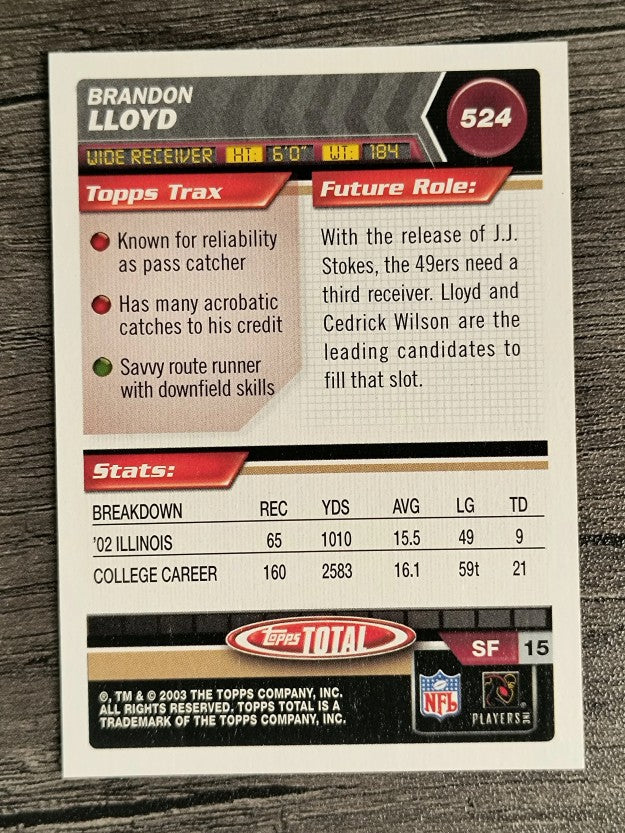 2003 Topps Total #524 Brandon Lloyd RC