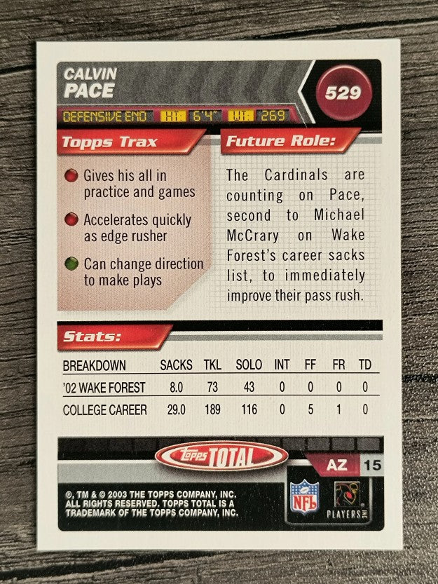 2003 Topps Total #529 Calvin Pace RC