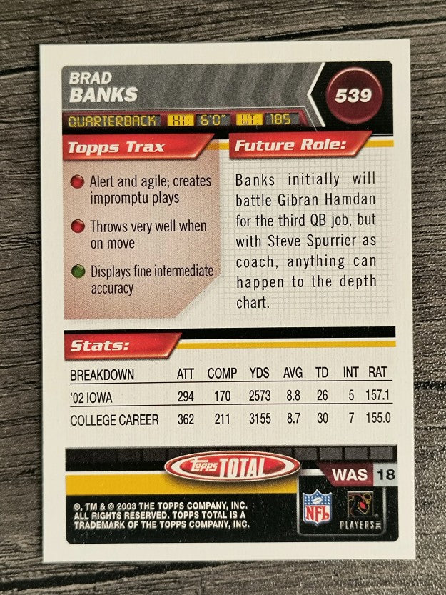2003 Topps Total #539 Brad Banks RC