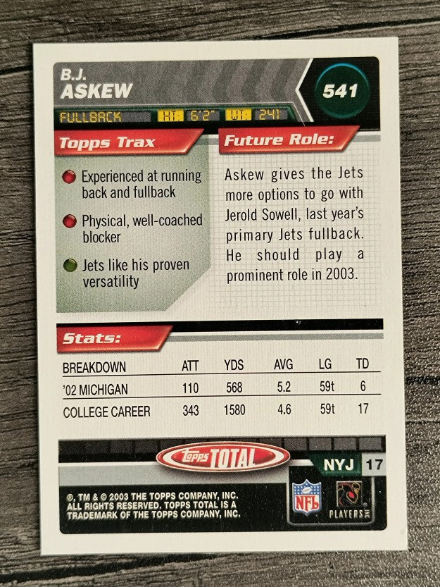 2003 Topps Total #541 B.J. Askew RC