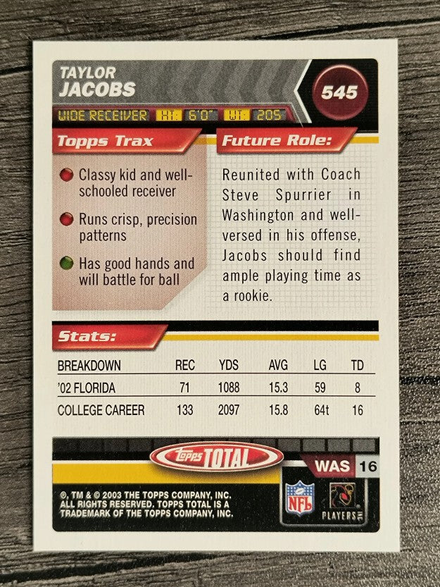 2003 Topps Total #545 Taylor Jacobs RC