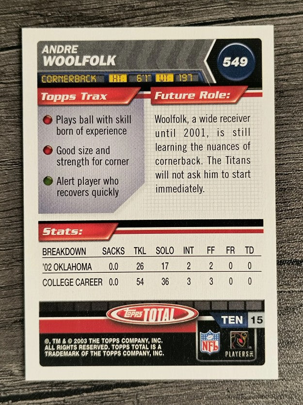 2003 Topps Total #549 Andre Woolfolk RC