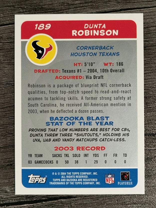 2004 Bazooka #189 Dunta Robinson RC