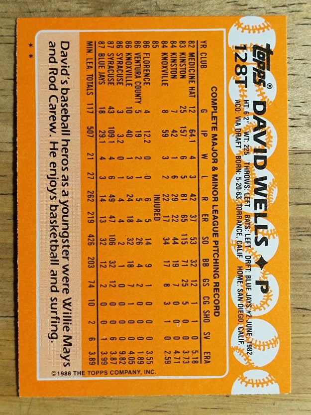 1988 Topps Traded #128T David Wells XRC