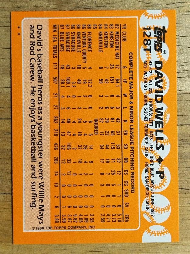 1988 Topps Traded #128T David Wells XRC
