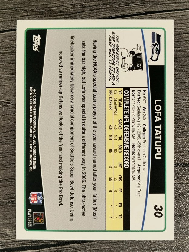 2006 Topps #30 Lofa Tatupu