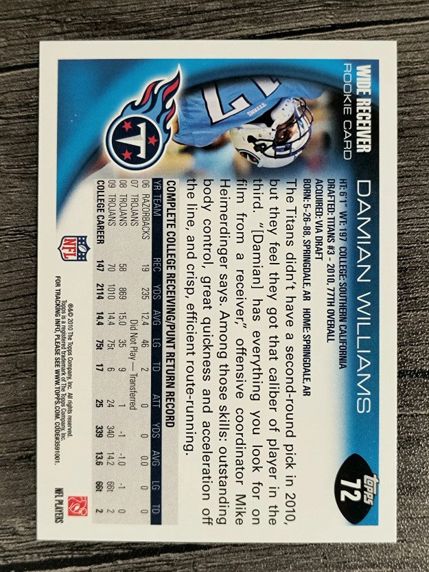 2010 Topps #72 Damian Williams RC