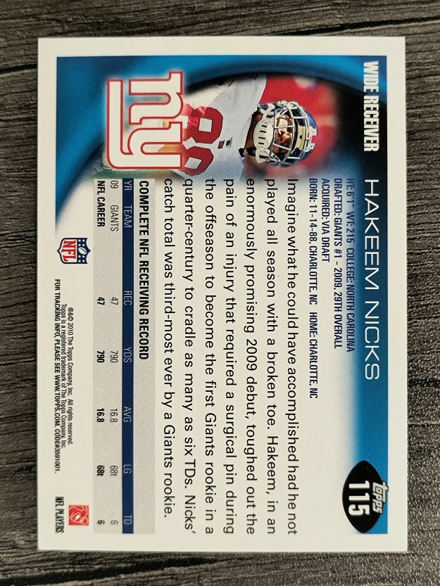 2010 Topps #115 Hakeem Nicks