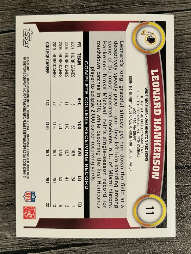 2011 Topps #11A Leonard Hankerson RC/no football in photo
