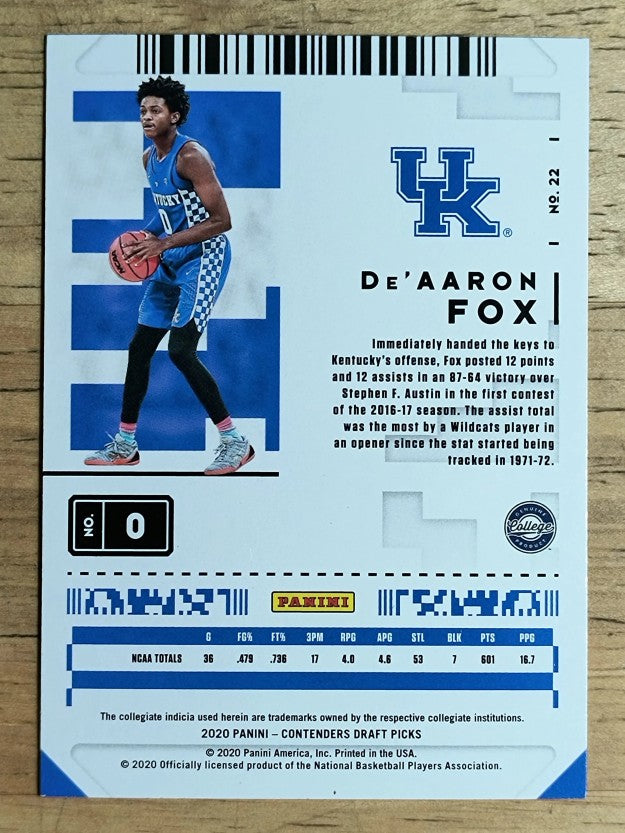 2020-21 Panini Contenders Draft Picks #22 De'Aaron Fox