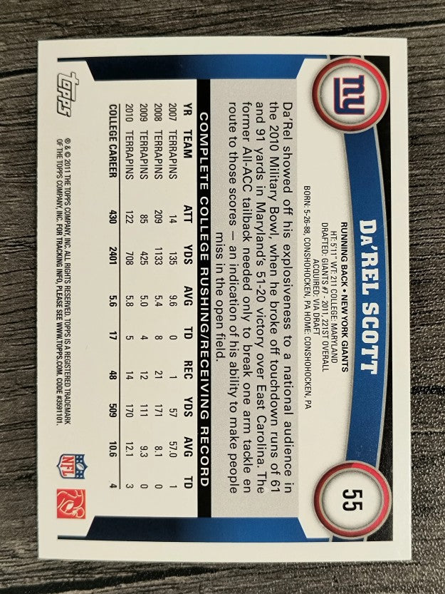 2011 Topps #55 Da'Rel Scott RC