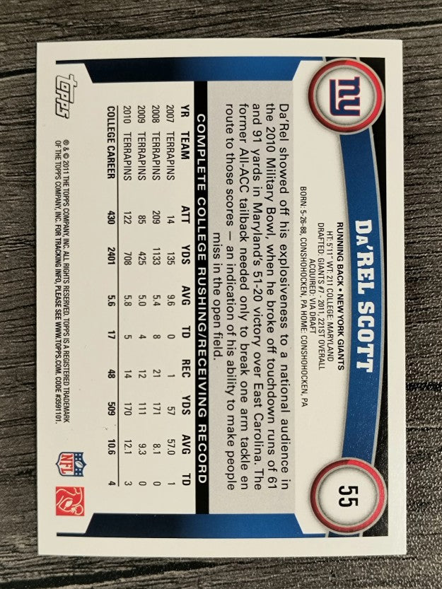2011 Topps #55 Da'Rel Scott RC