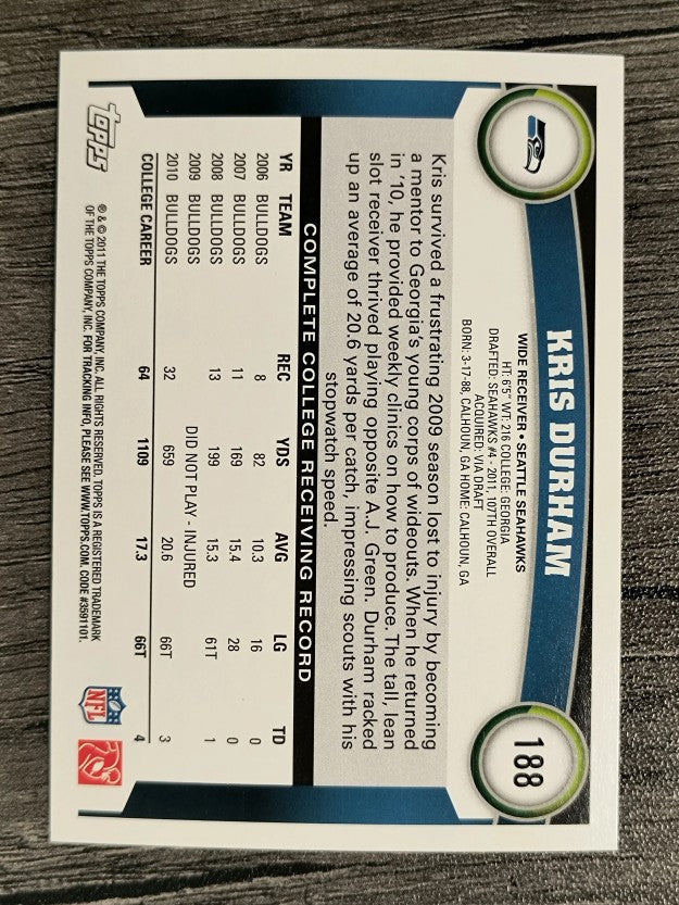 2011 Topps #188 Kris Durham RC