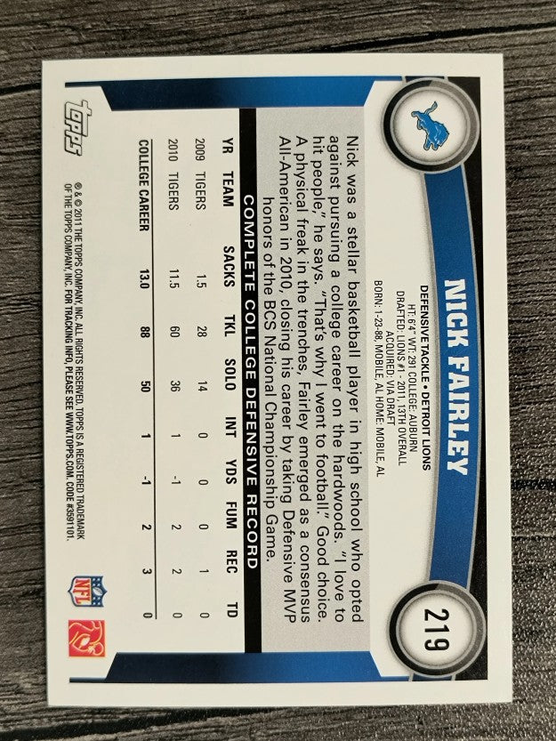 2011 Topps #219 Nick Fairley RC