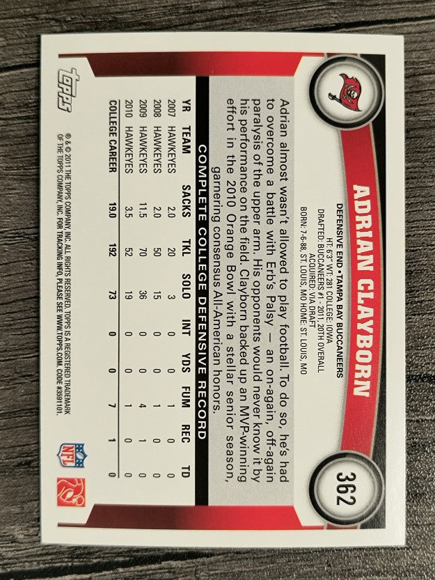 2011 Topps #362 Adrian Clayborn RC
