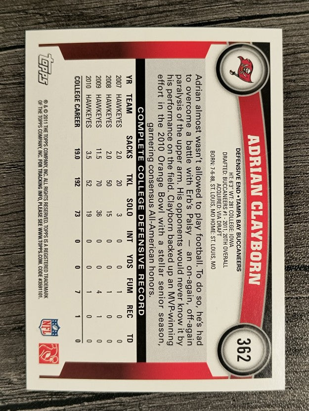 2011 Topps #362 Adrian Clayborn RC
