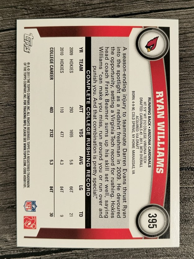 2011 Topps #395A Ryan Williams RC/cutting pose