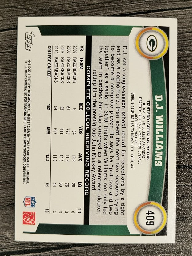2011 Topps #409 D.J. Williams RC