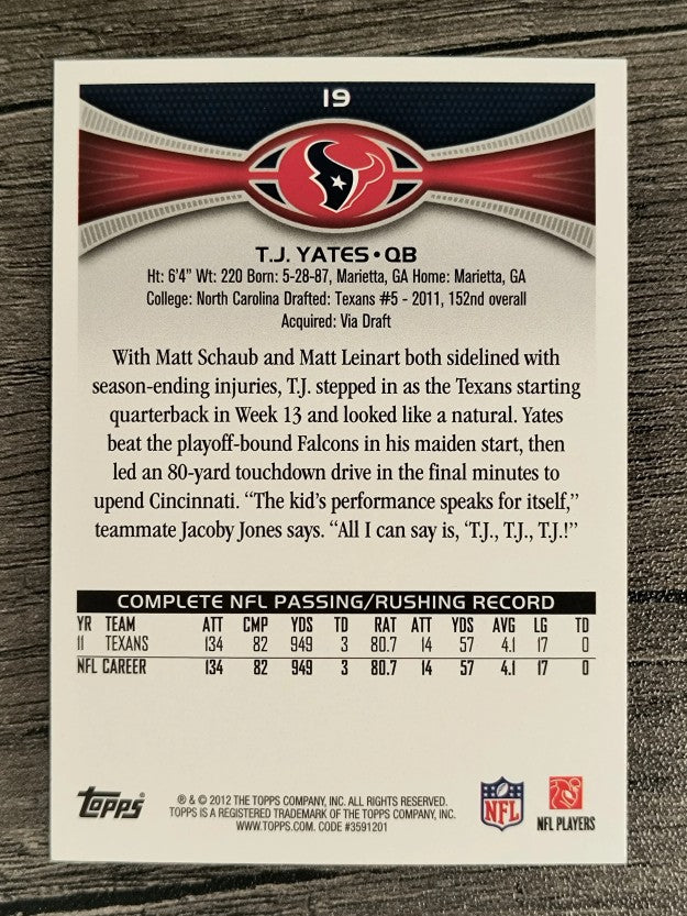 2012 Topps #19 T.J. Yates