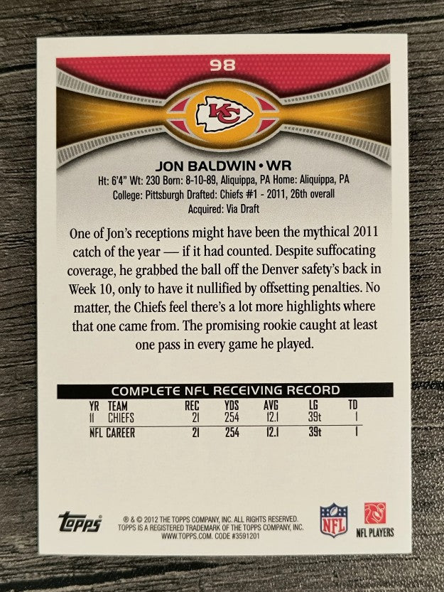 2012 Topps #98 Jon Baldwin