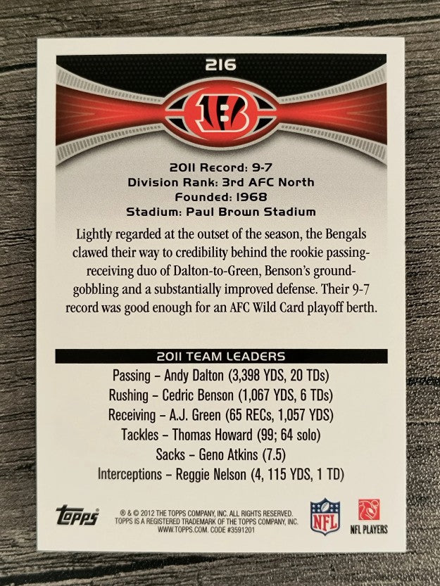 2012 Topps #216 Cincinnati Bengals/Jermaine Gresham/Domata Peko