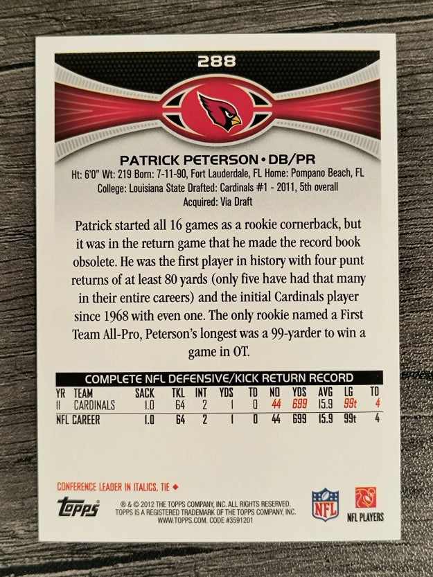 2012 Topps #288 Patrick Peterson