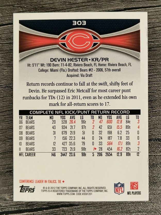 2012 Topps #303 Devin Hester