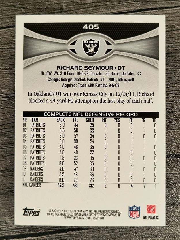 2012 Topps #405 Richard Seymour