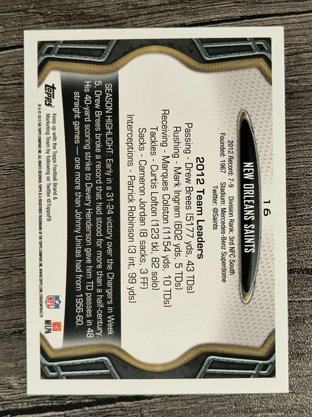 2013 Topps #16 New Orleans Saints/Drew Brees