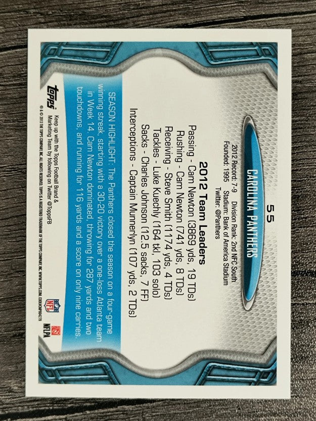 2013 Topps #55 Carolina Panthers/offensive huddle/Cam Newton