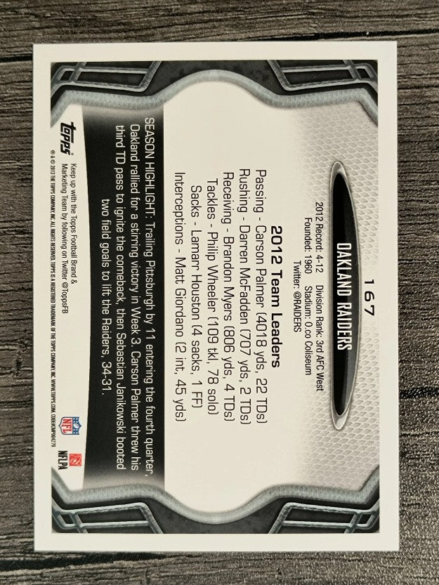 2013 Topps #167 Oakland Raiders/Sebastian Janikowski/Tyvon Branch