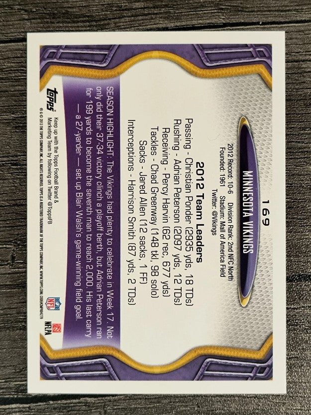 2013 Topps #169 Minnesota Vikings/Adrian Peterson/Jamarca Sanford/John Carlson