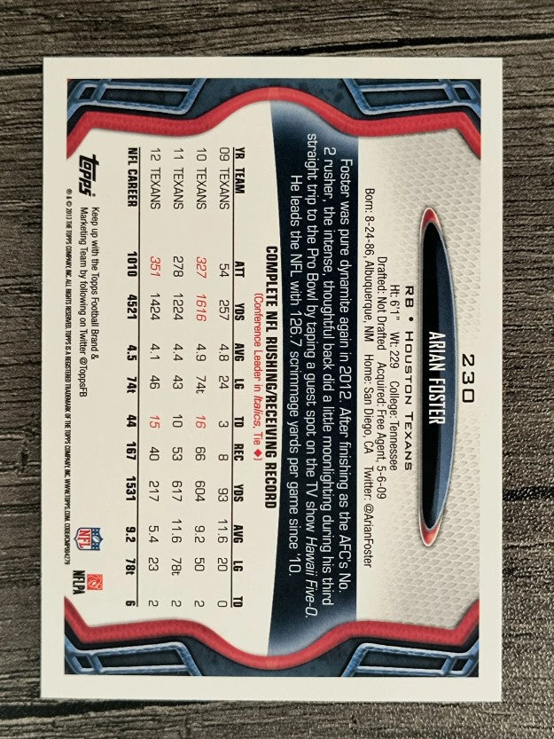 2013 Topps #230A Arian Foster/white jersey