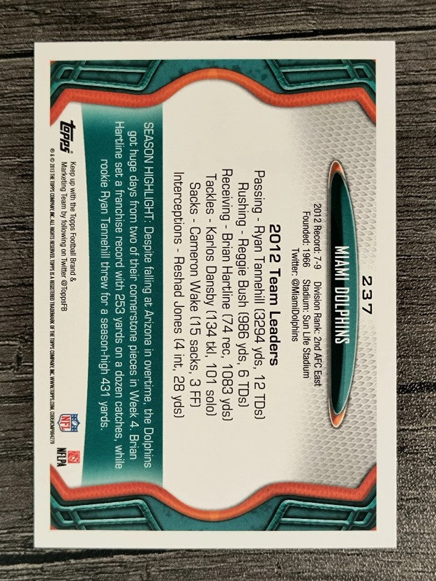 2013 Topps #237 Miami Dolphins/Ryan Tannehill/Anthony Fasano