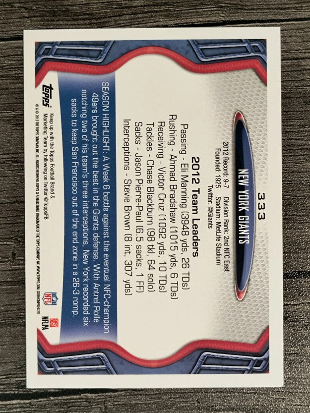 2013 Topps #333 New York Giants/Justin Tuck