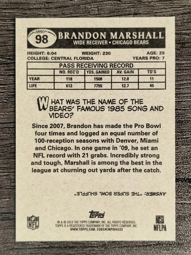 2013 Topps 1959 Mini #98 Brandon Marshall
