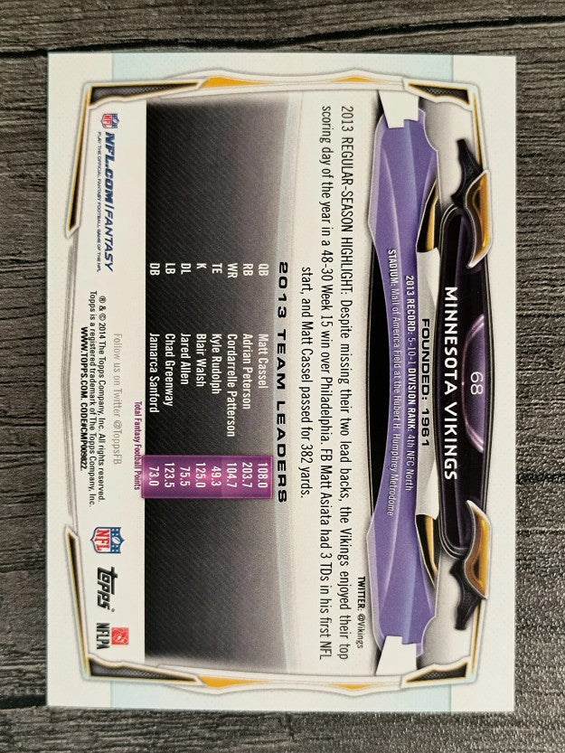 2014 Topps #68A Minnesota Vikings/Adrian Peterson