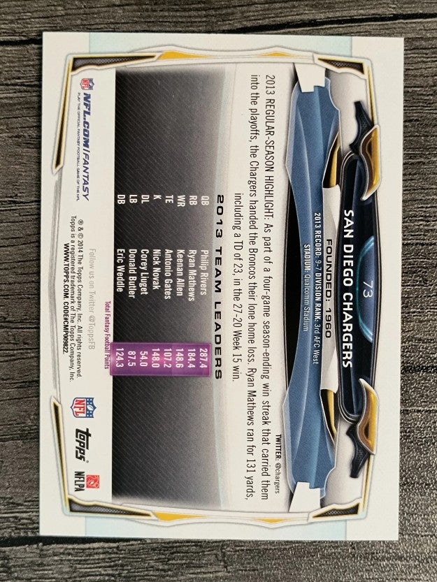 2014 Topps #73 San Diego Chargers/Danny Woodhead/Keenan Allen