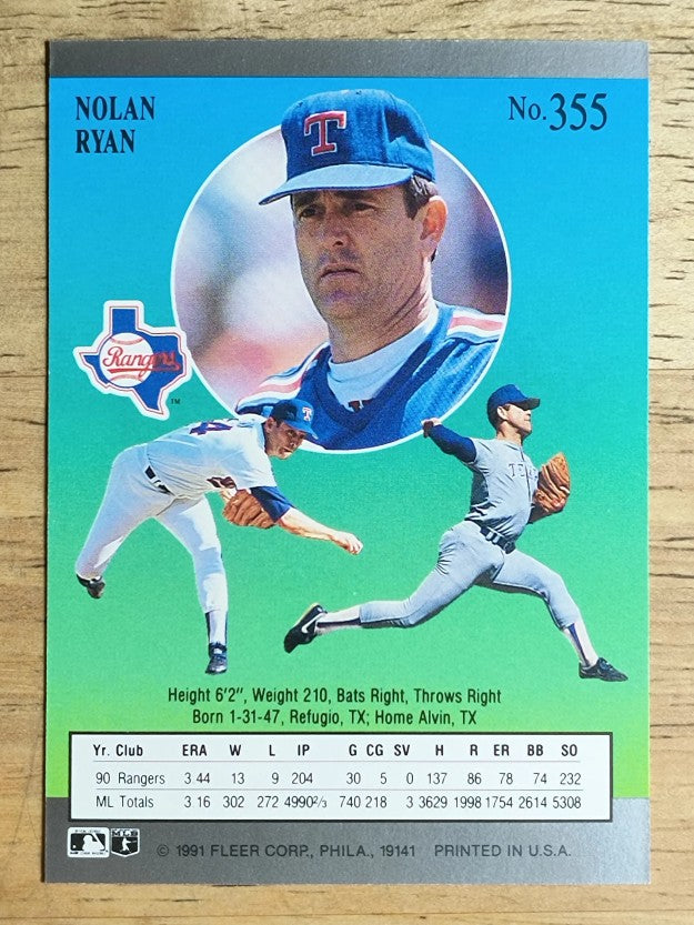 1991 Ultra #355 Nolan Ryan