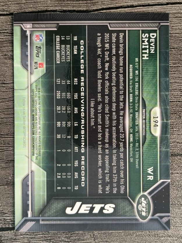 2015 Topps Chrome #194A Devin Smith RC/ball in left arm