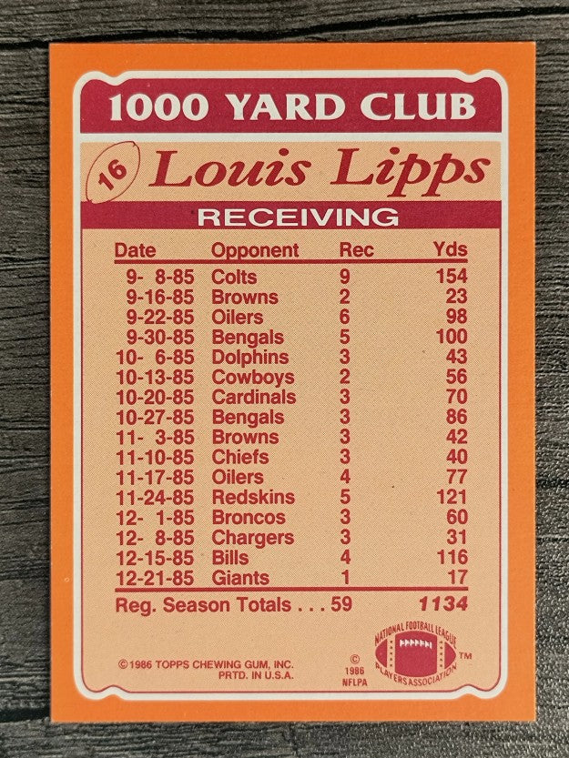 1986 Topps 1000 Yard Club #16 Louis Lipps