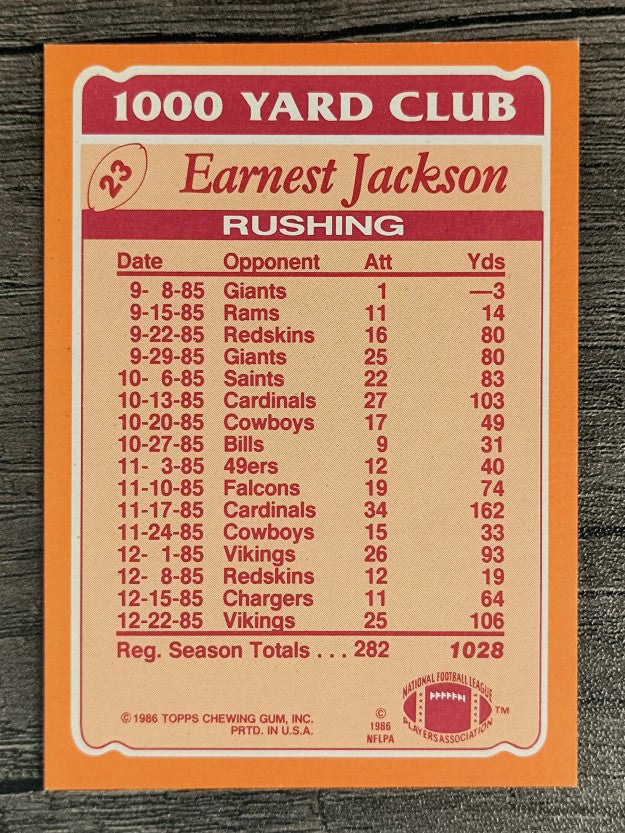 1986 Topps 1000 Yard Club #23 Earnest Jackson