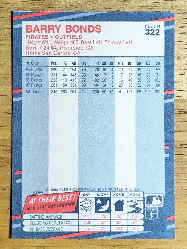 1988 Fleer #322 Barry Bonds