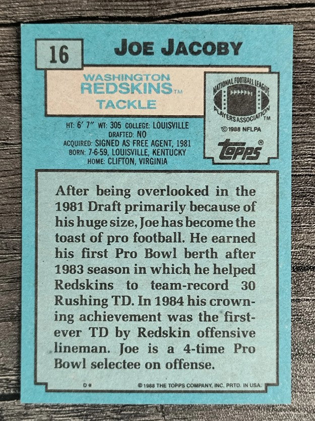 1988 Topps #16 Joe Jacoby