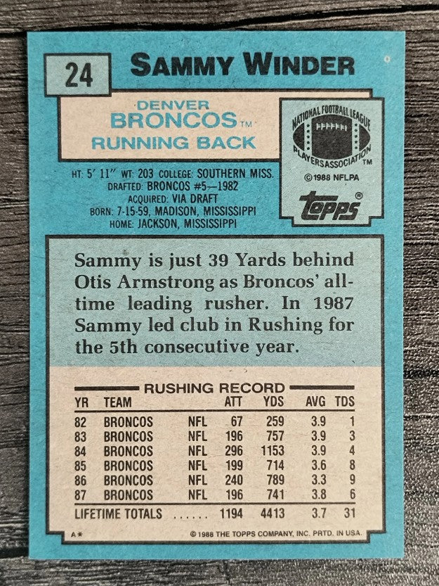 1988 Topps #24 Sammy Winder
