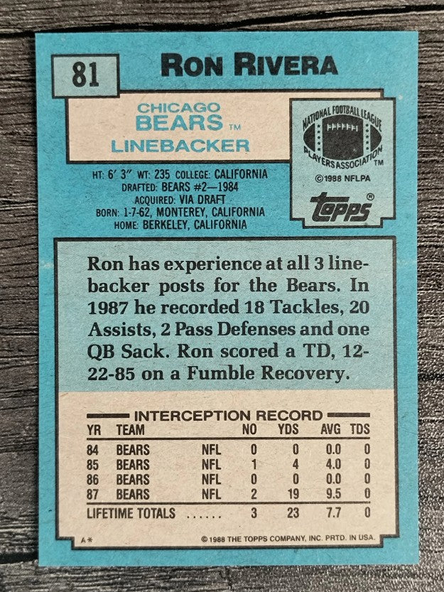 1988 Topps #81 Ron Rivera RC