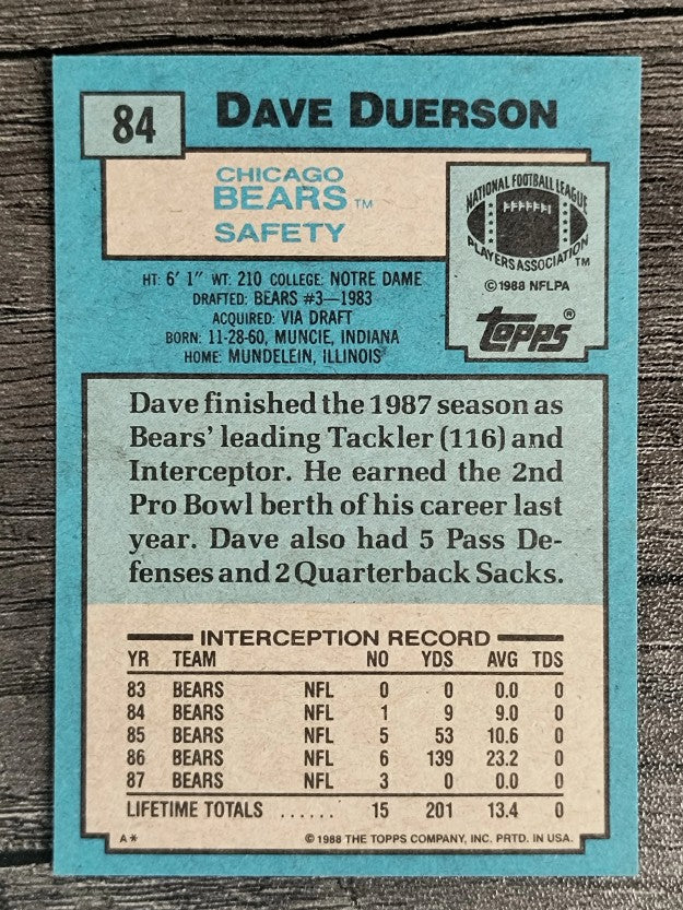 1988 Topps #84 Dave Duerson