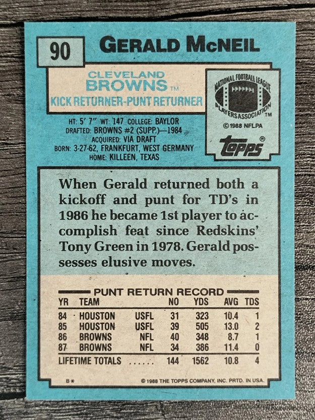 1988 Topps #90 Gerald McNeil