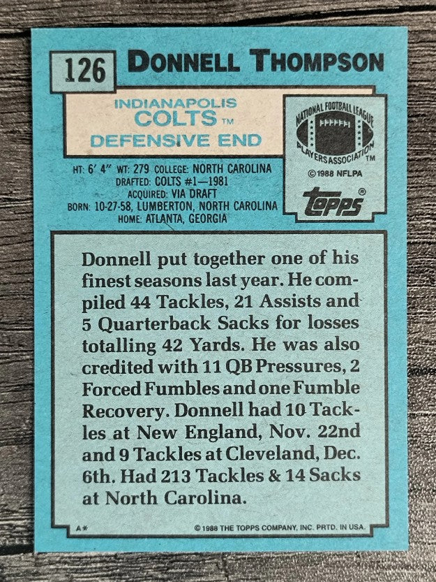 1988 Topps #126 Donnell Thompson
